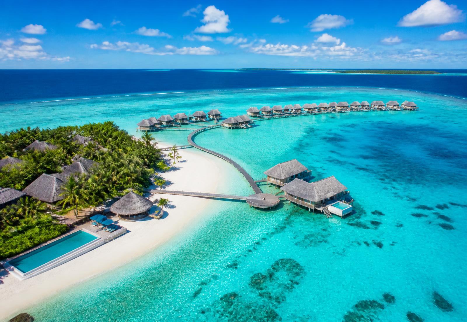 Maldives lagoon overwater villas